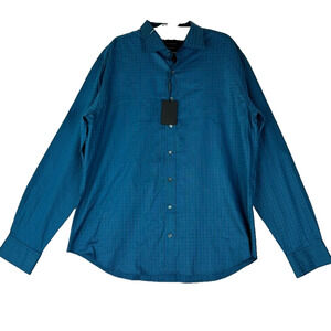 Bugatchi Shirt Mens XXL Shaped Fit Casual Button Up Blue Geometric L Sleeve NWT